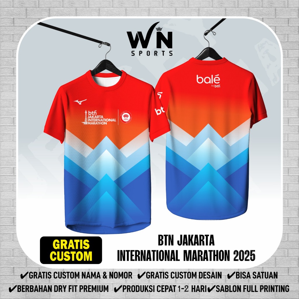 JERSEY BTN RUN JAKARTA 2025, Free Custom Nama dan Nomor Punggung