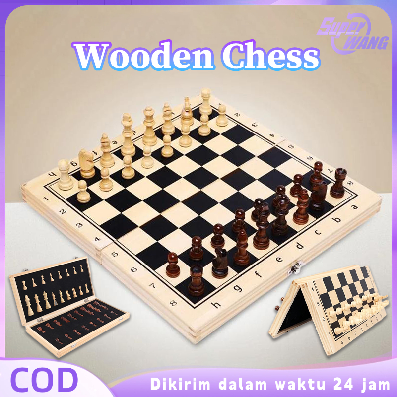 1set Papan Catur Kayu Catur Kayu Internasional Papan Catur Magnet Papan Catur Lipat Chess Board Magn