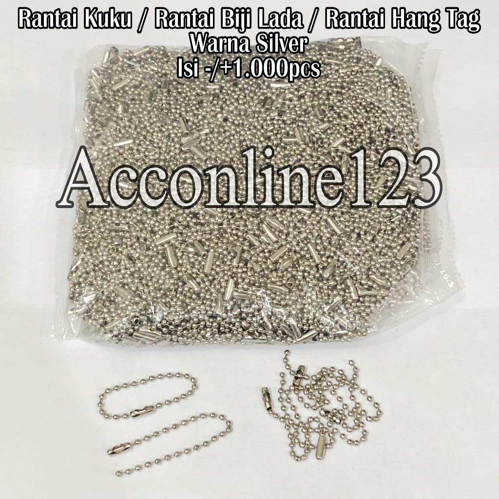 (Isi -/+1.000pcs) Rantai Kuku Silver / Rantai Biji Lada / Rantai Hangtag 10cm Silver