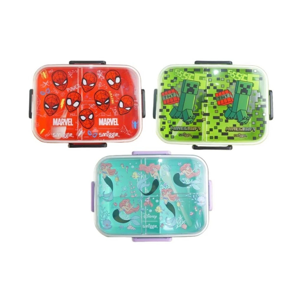 SMIGGLE - TEMPAT MAKAN / LUNCH BOX / KOTAK MAKAN 2007A DISNEY/MINECRAFT/MARVEL 3 SEKAT + ALAT MAKAN