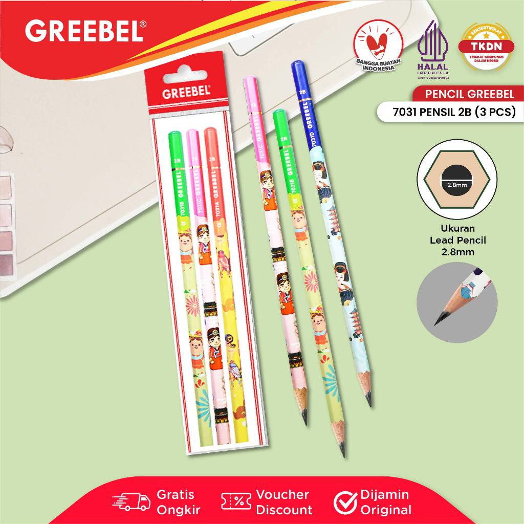 

GREEBEL Pensil Tulis 2B 7031 Culture (3PCS/SET) Pensil Kayu Ujian / Pencil Grafit Graphite / Pensil Gambar