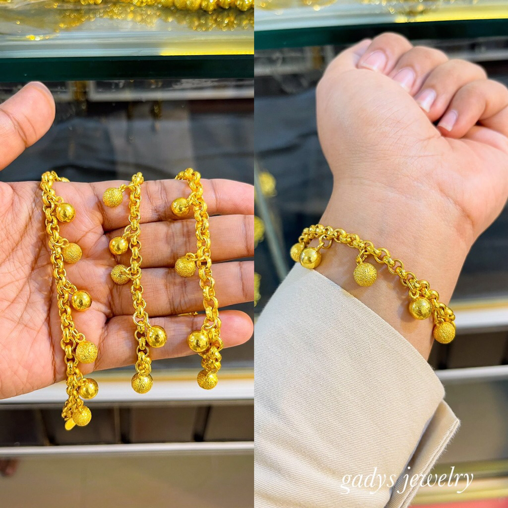 gelang boba bola viral Lapis Emas 24krt Crum Emas Muda 18gram gelang Cewek Replika Premium Gold