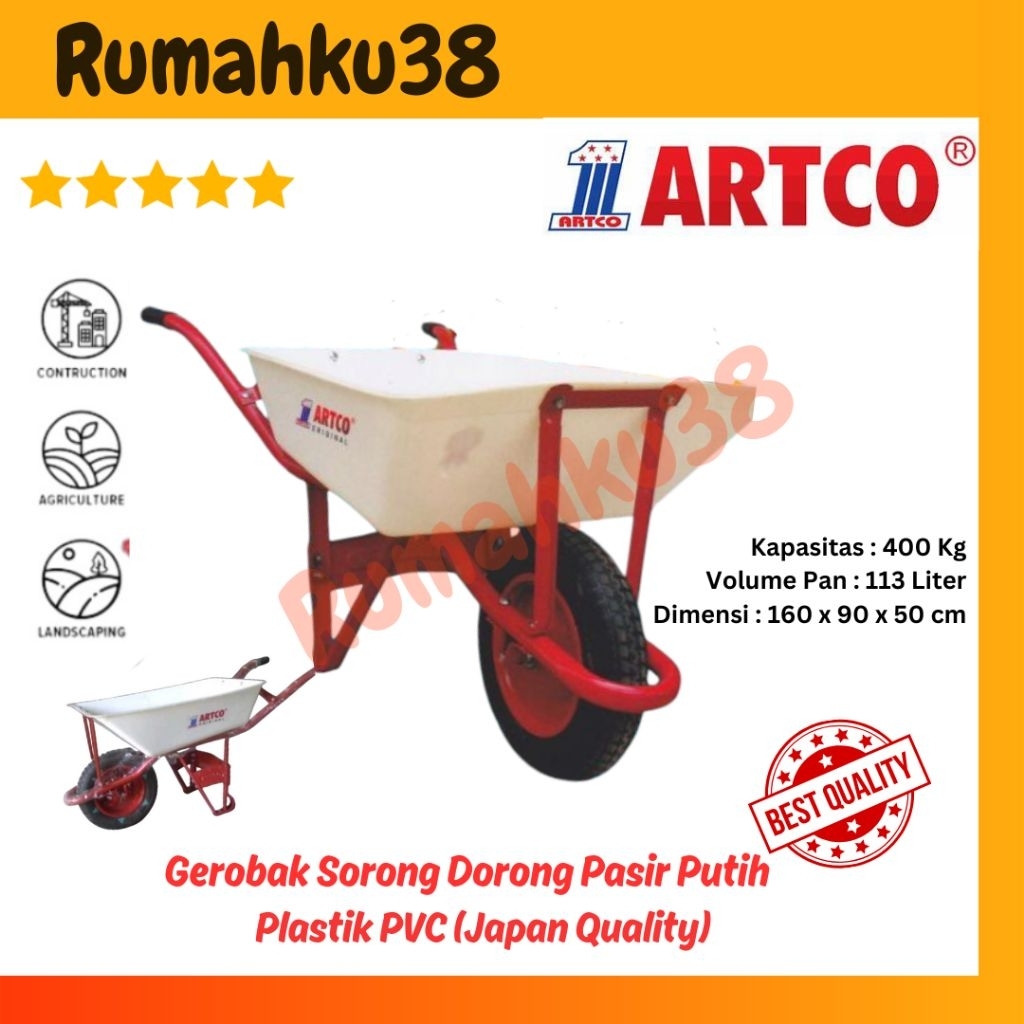 Gerobak Sorong Dorong Sawit Pasir Cor Artco Bak Fiber PVC Putih White Plastik Original