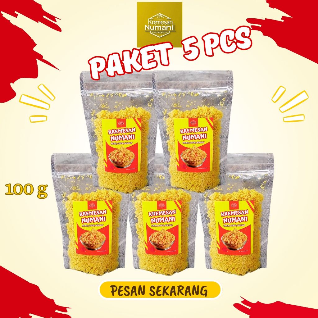 

Paket 5 Pouch Kremes Ayam (Kremesan Numani) 100 gram | Crispy | Non MSG | Non Pengawet |
