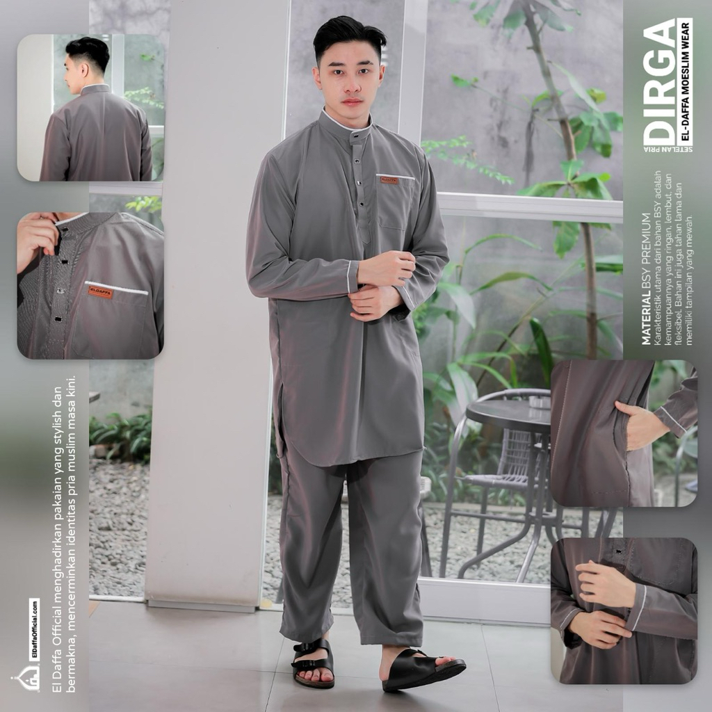 KHALEED ID - SETELAN  DIRGA KOKO PRIA DEWASA - QURTA SETALAN PRIA - GAMIS SETELAN PRIA DEWASA