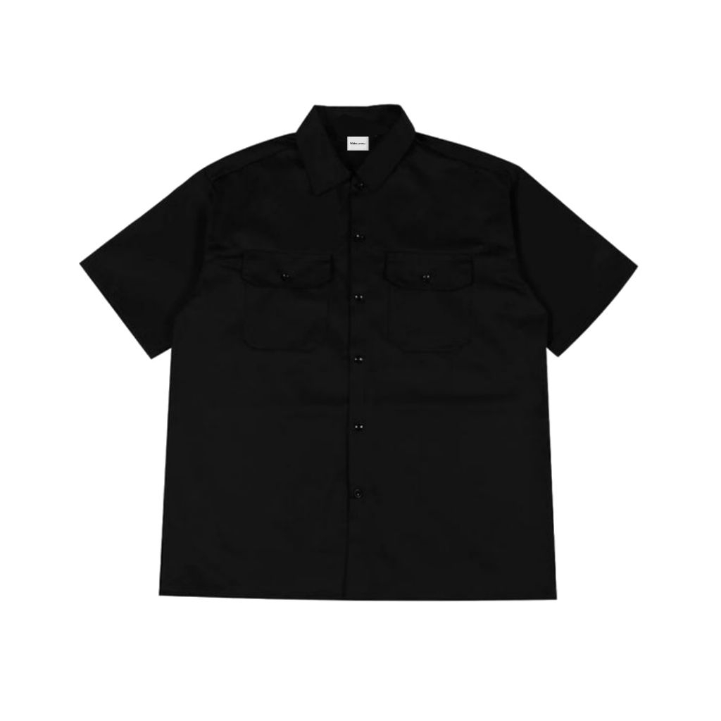 Wakeup Workshirt Polos Workshirt Engineer Hitam Kemeja Lengan Pendek Polos dengan Pria