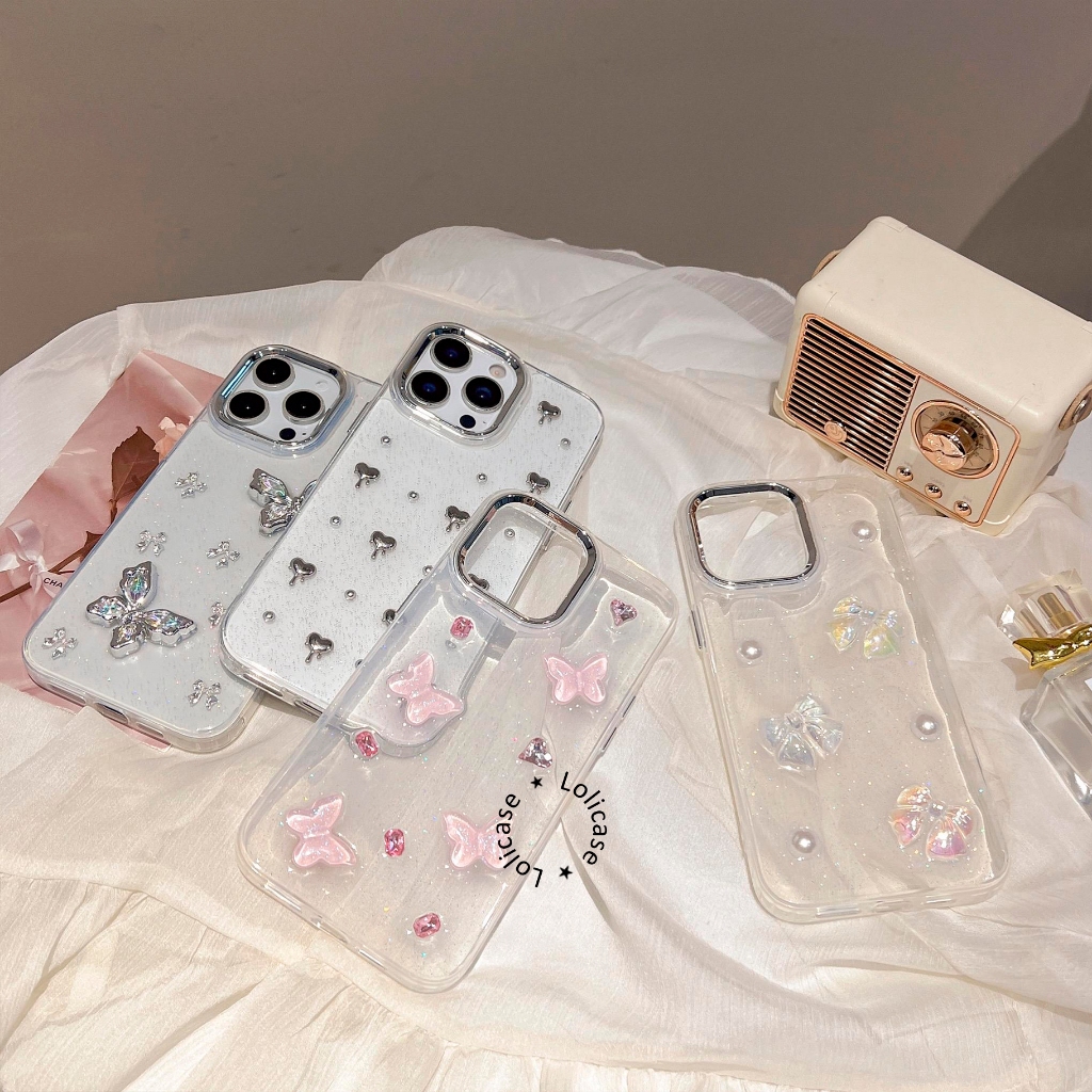 Case Iphone LUX 3D Silver 4 Motif Clear Glitter - Hardcase/Case Hp Compatible For Iphone XR 11 12 13