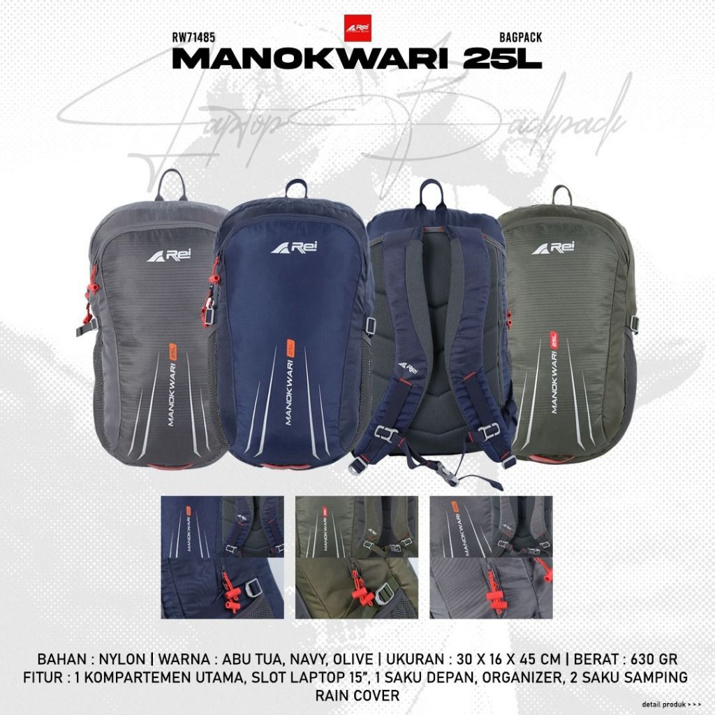 Tas Ransel Pria 25L MANOKWARI AREI OUTDOORGEAR - BACKPACK REI MANOKWARI 25L - Tas Ransel Laptop 14" 