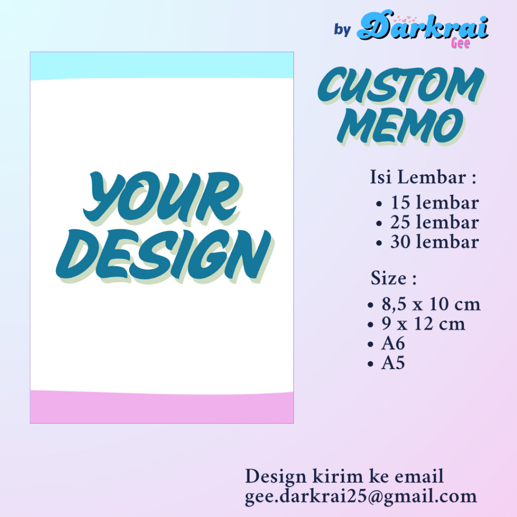 

DarkraiGee - Memo / Notes / Catatan Custom Design Sendiri ukuran sedang 8.5x10cm, 9x12cm, A5, A6