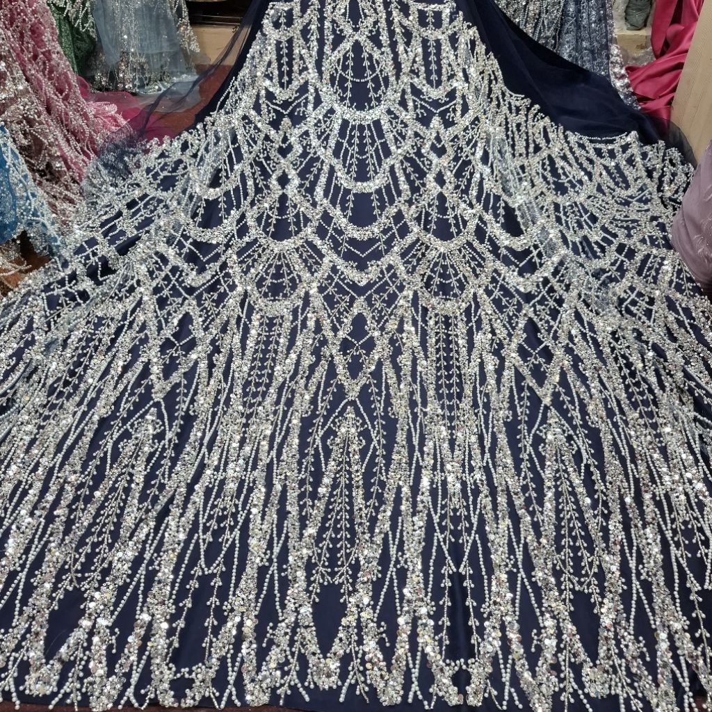 Bahan kain Tille Payet Swarovski jepang premium/Kain Tille full Payet Bridal/kain Tille Payet pengan