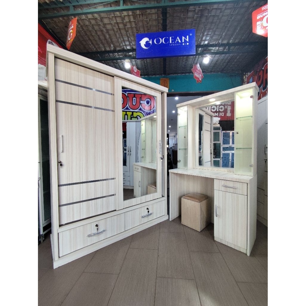 Paket Hantaran Lemari + Meja Rias Finishing HPL Cream - Golden Mebel