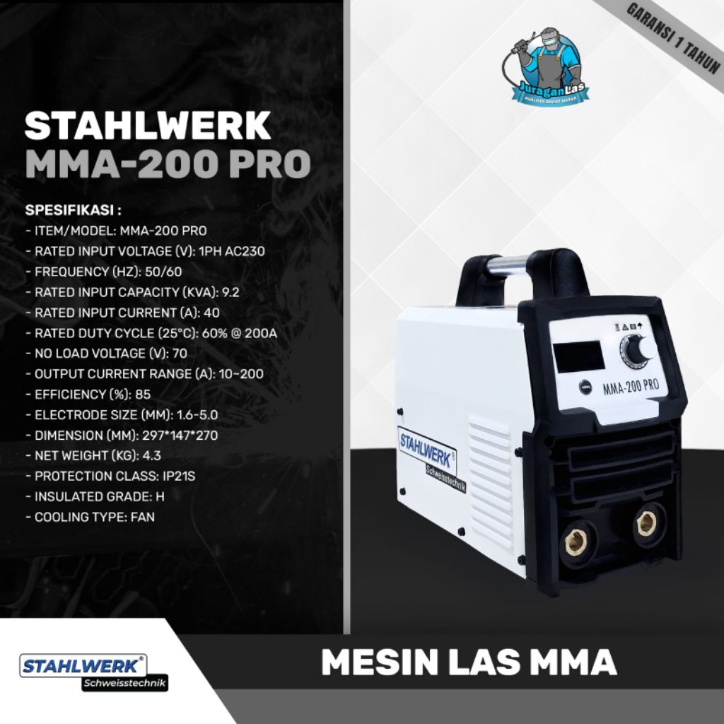 Mesin Las MMA-200 Pro Mesin Las Stahlwerk DC MMA Electroda 200Amper