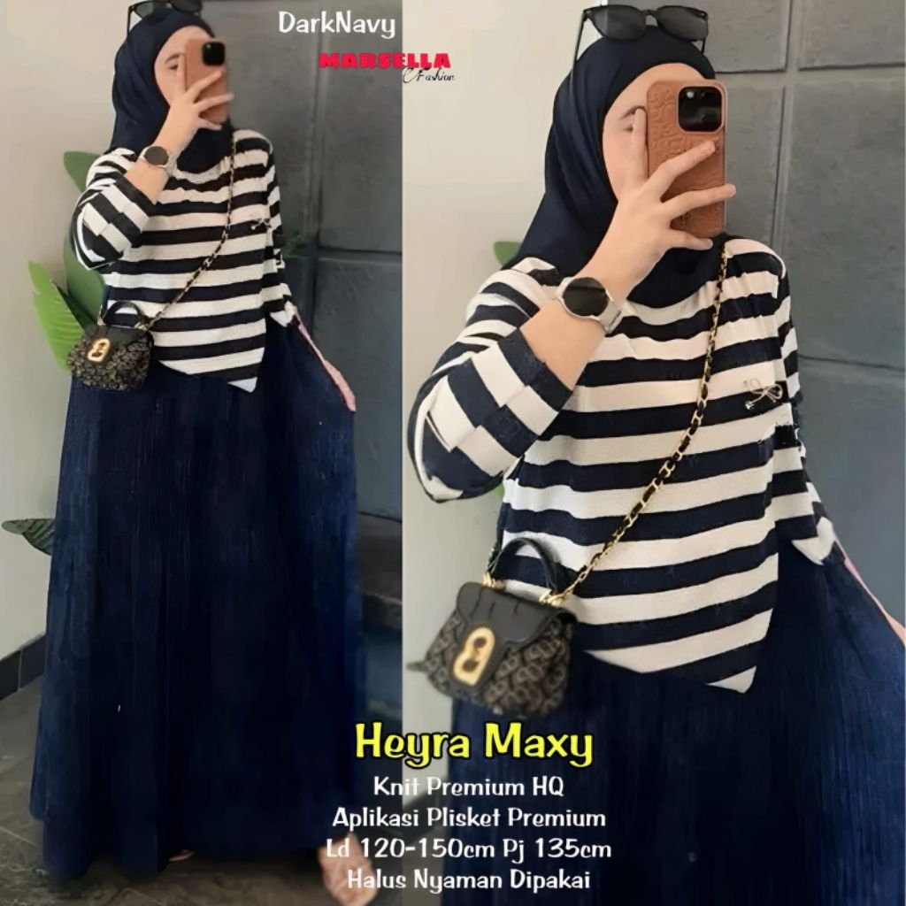 Baju Gamis Heyra Polos Stripe Garis Garis Kaos Knit