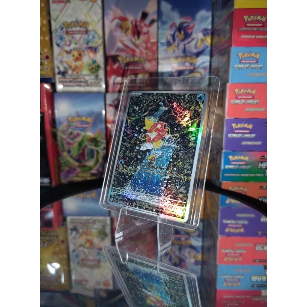 Custom Card Pokemon Magikarp AR + Toploader + Stand Display