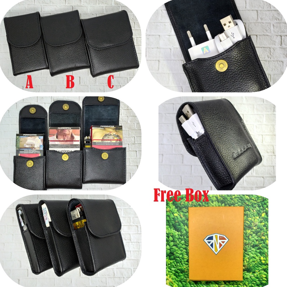 KODE S64W Dompet Pouch Tempat Charger atau Rokok 1 Kulit Sapi Asli Aksesoris Wanita Pria Termurah Be