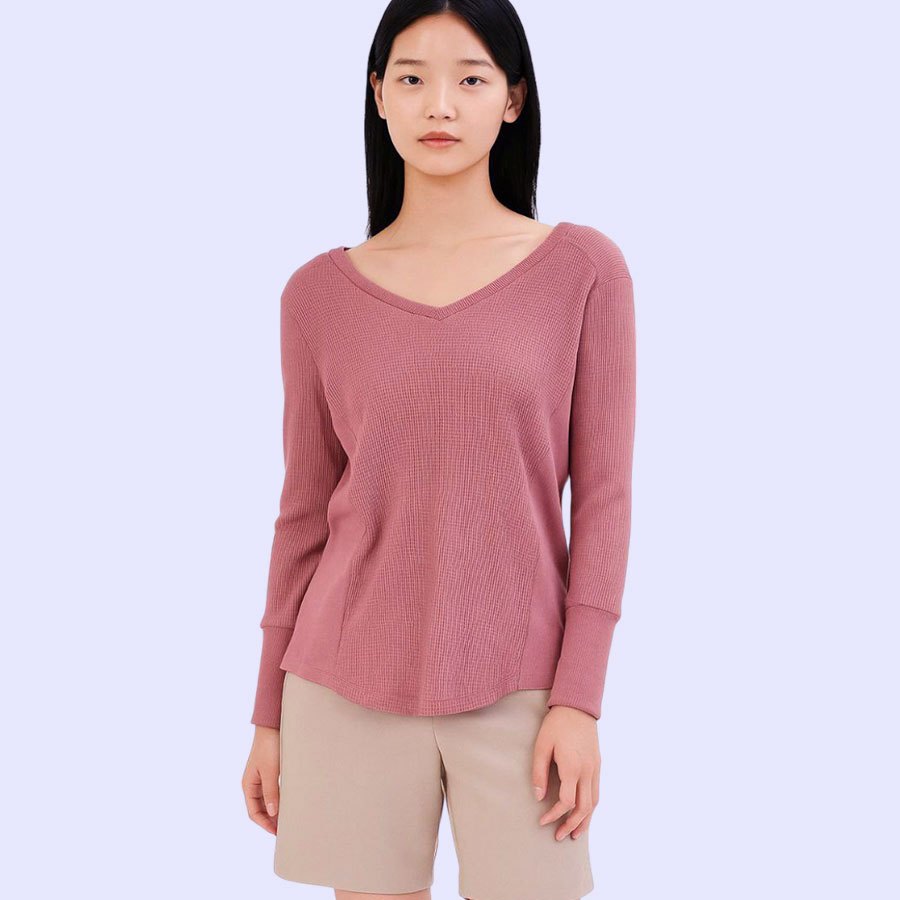 WAFFLE SWEATER WANITA CJBANKS WAFFLE VNECK
