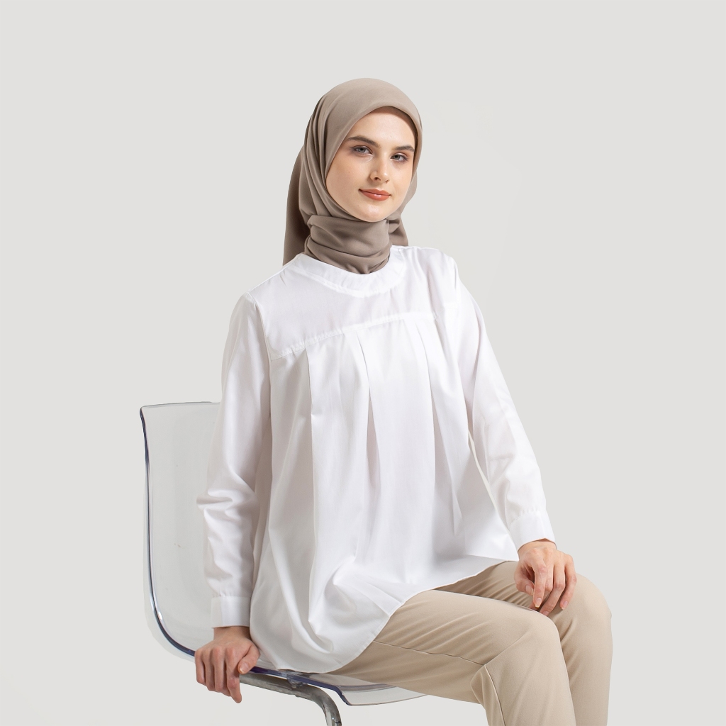 Blus Putih Lengan Panjang Luna Blouse Feelcomfort - Atasan Polos Wanita Casual