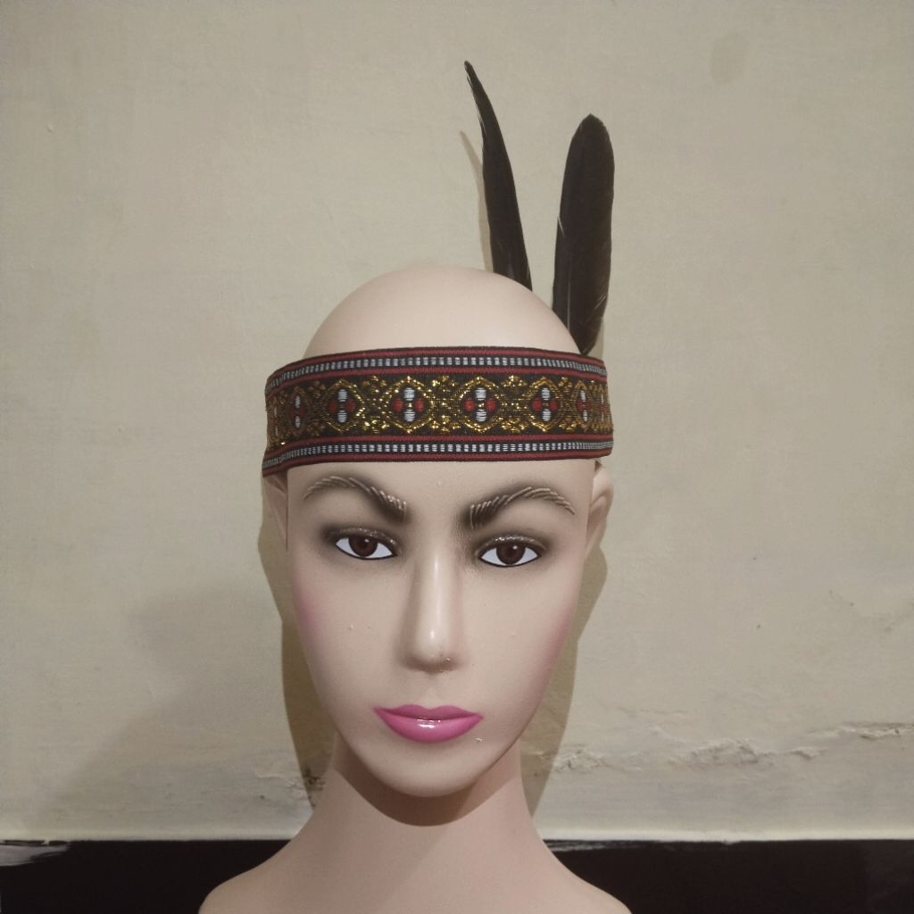 Ikat Kepala Bandana Bulu Tari Adat Dayak Aksesoris Rambut