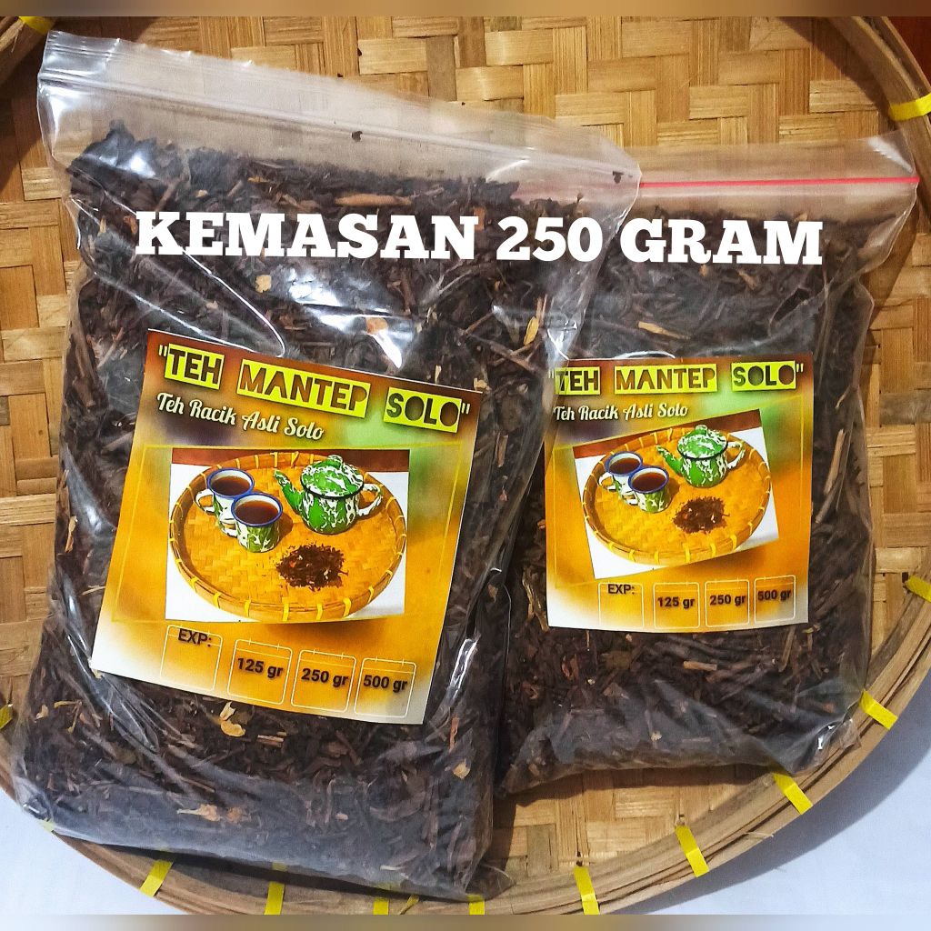 

TEH MANTEP SOLO-KEMASAN 250 GRAM-ANGKRINGAN-TEH RACIKAN SOLO WANGI-TEH RACIK WONG SOLO-TEH RACIKAN