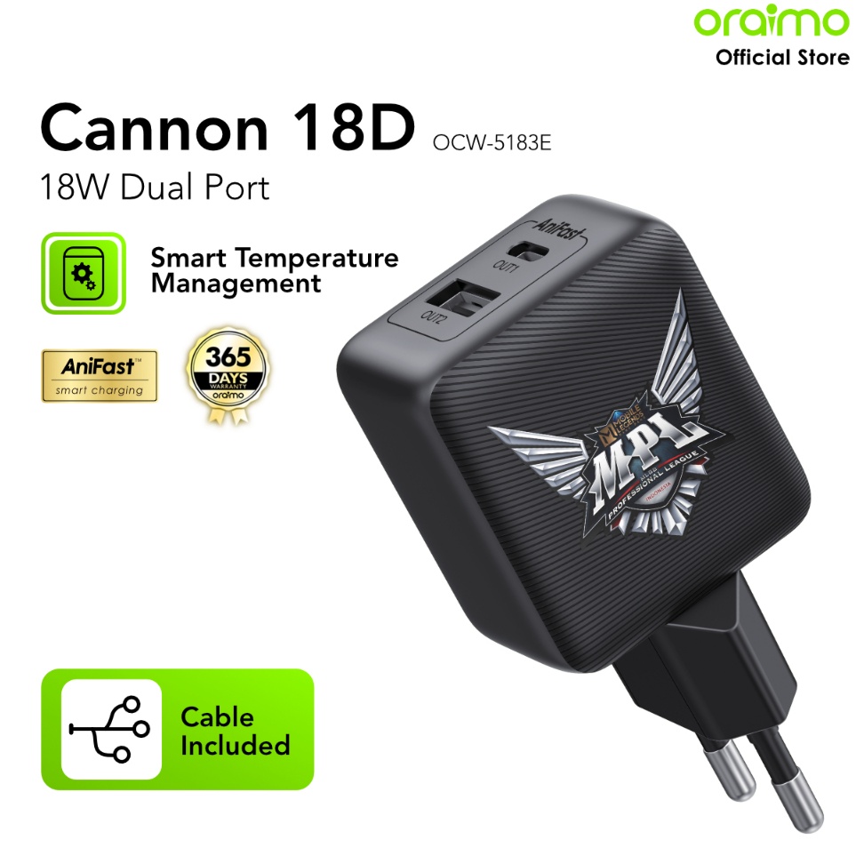 KODE S62Q oraimo Charger X MPL Mobile Legends Cannon 18D OCW5183E Dual Output 2A 18W Kompak Ukuran M