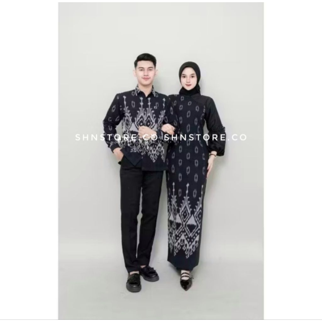 BAJU TENUN COUPLE - COUPLE DRESS AZELLA BLACK - BAJU MUSLIM COUPLE PASANGAN