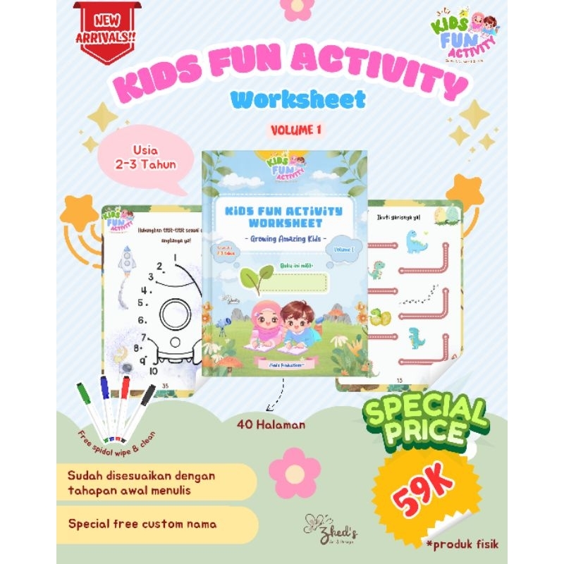 Kids Fun Activity Worksheet Vol. 1 -  Worksheet anak 2-3 tahun - Buku Aktivitas Anak - First Activit