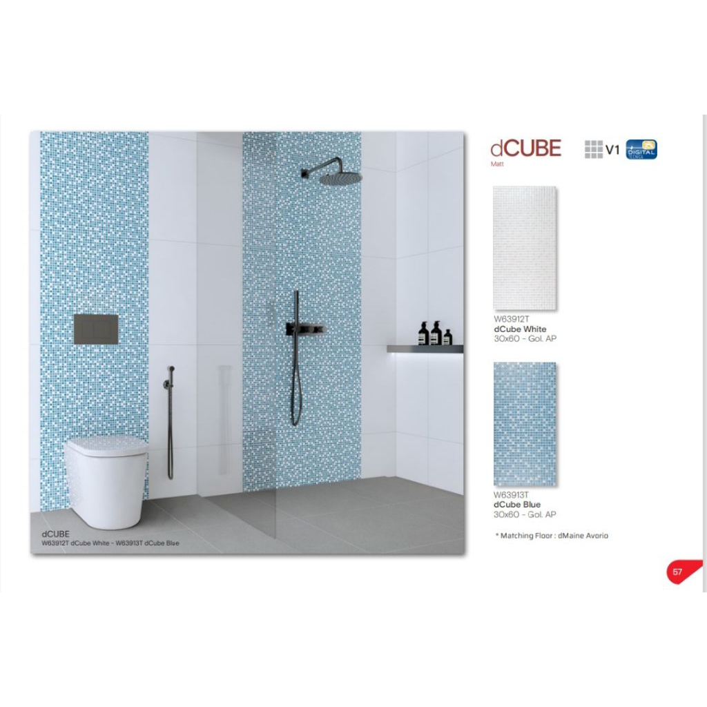 KERAMIK MERK ROMAN TIPE dTUBE BLUE, WHITE UKURAN 30X60 PERMUKAAN TEKSTURE GLOSSY EMBOSSED UNTUK DIND