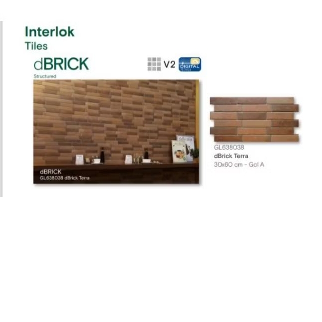 KERAMIK MERK ROMAN INTERLOK TILES TIPE dBRICK TERRA UKURAN 30X60 PERMUKAAN TEKSTURE MATT STRUCTURE U