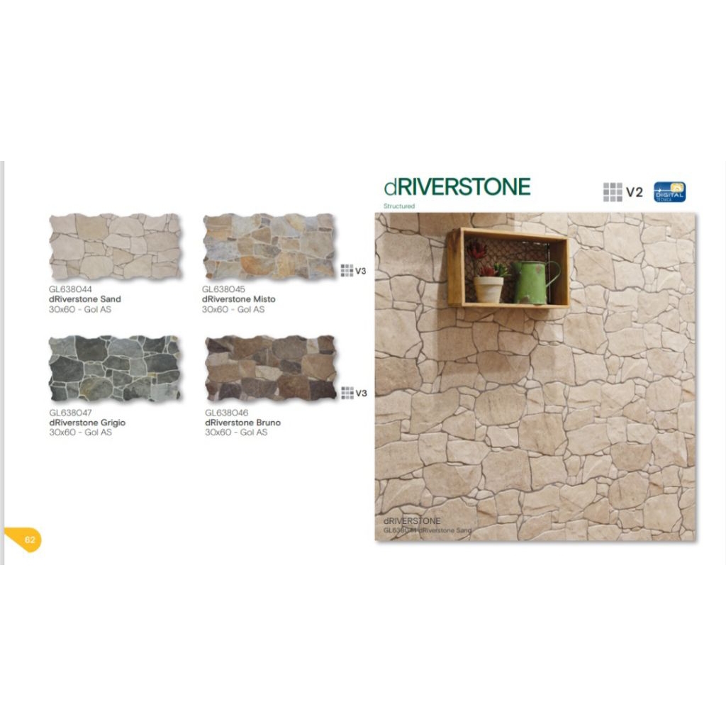 KERAMIK MERK ROMAN INTERLOK TILES TIPE dRIVERSTONE SAND, MISTO, GRIGIO, BRUNO UKURAN 30X60 PERMUKAAN