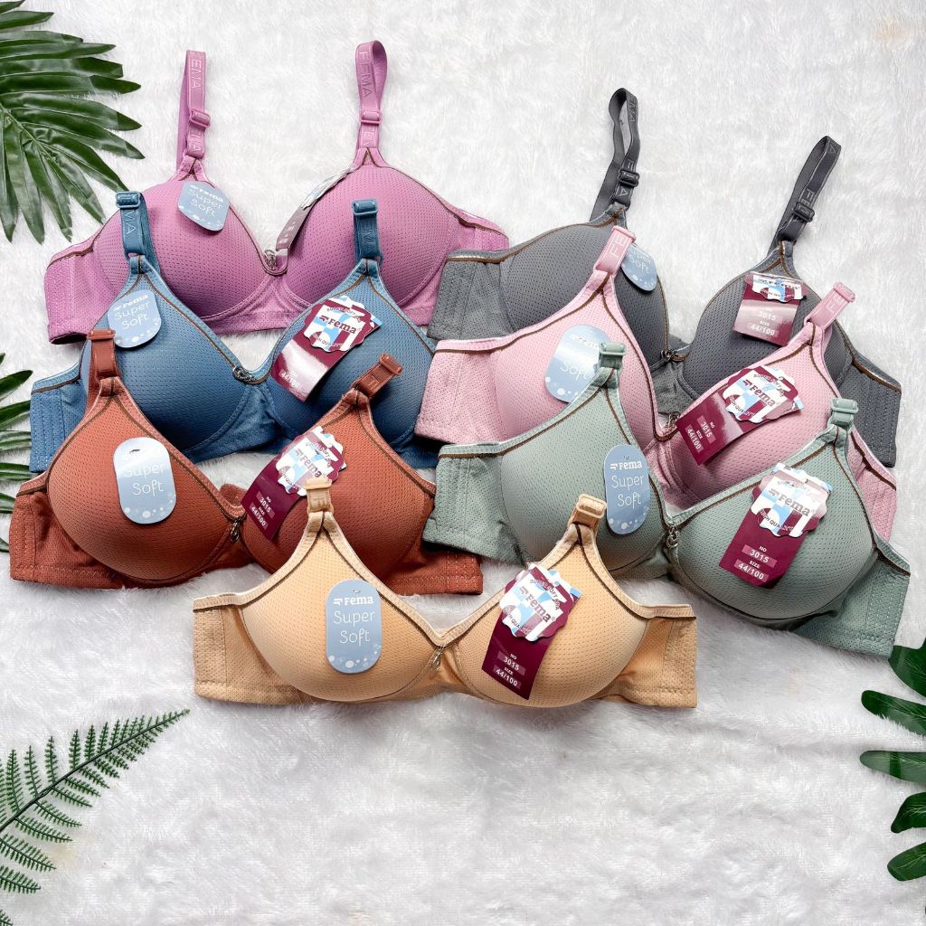 BRA WANITA FEMA 3015 TANPA KAWAT MOTIF POLOS LIS ATAS KAIT TIGA BH PEREMPUAN FEMA IMPORT