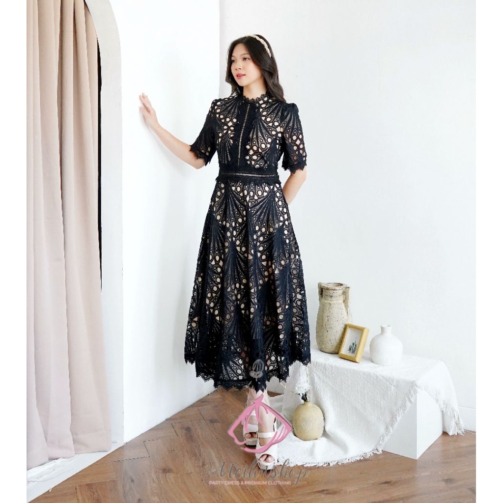 Emily Lace Brocade Dress Kondangan Brokat/ Gaun gereja/Ulang tahun party dress remaja/dewasa mewah