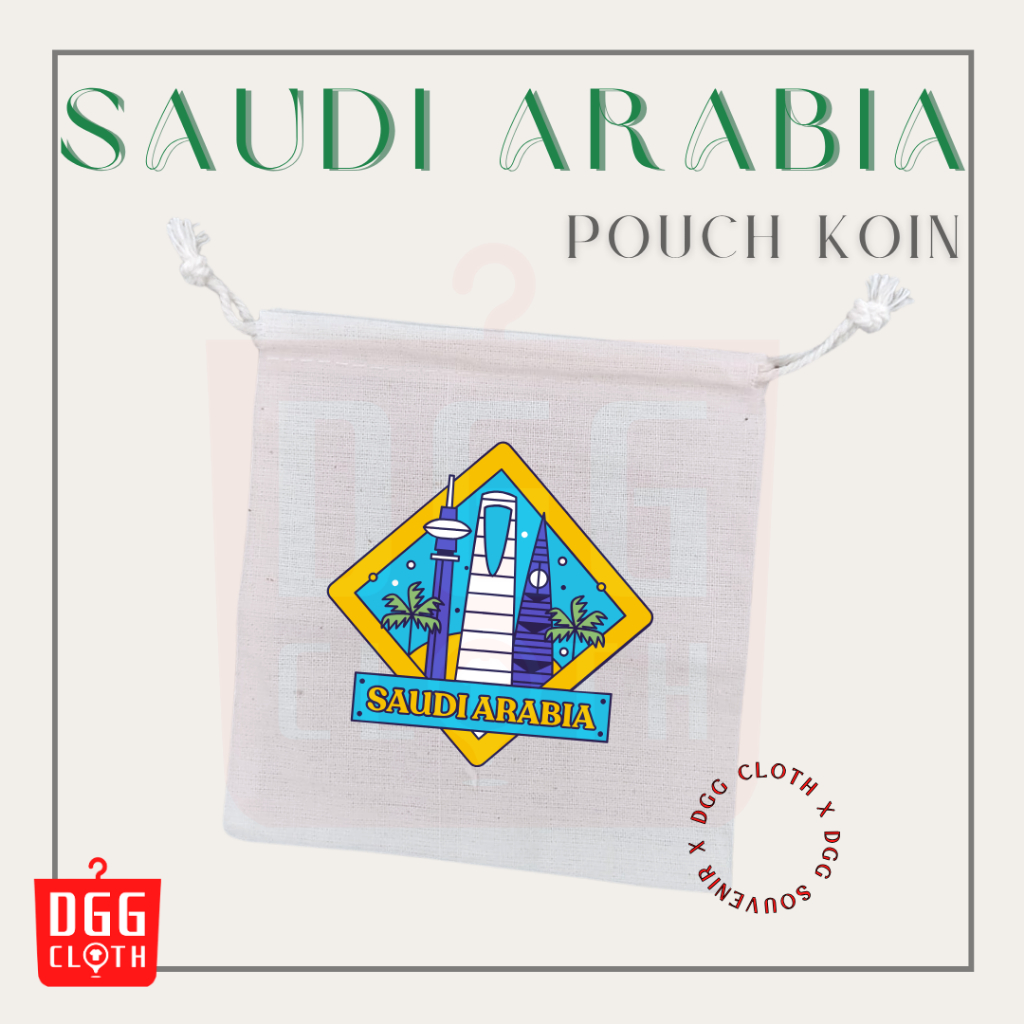 DGG Pouch Koin Souvenir Saudi Arabia Dompet Koin Oleh Oleh Saudi Arabia Bahan Blacu Tali Serut
