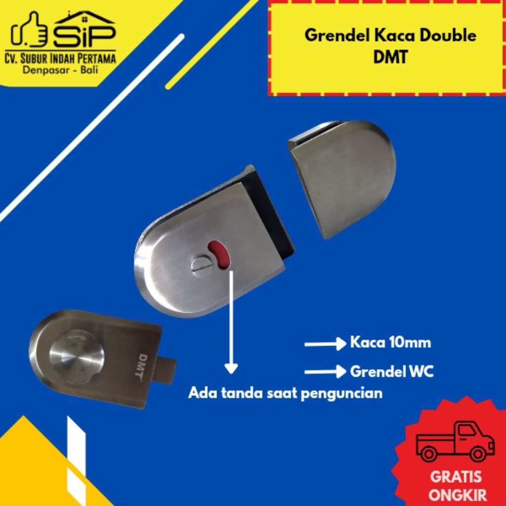 Grendel Kaca Double DMT/ Grendel Kamar Mandi / Grendel Kaca WC/ Kunci Kaca WC/ Kunci WC