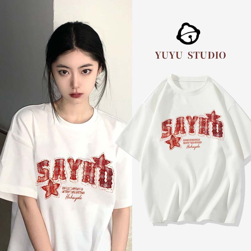 YUYU STUDIO Atasan kaos oblong motif kotak-kotak tangan lucu gaya Korea | Baju Kaos Oversize Couple 