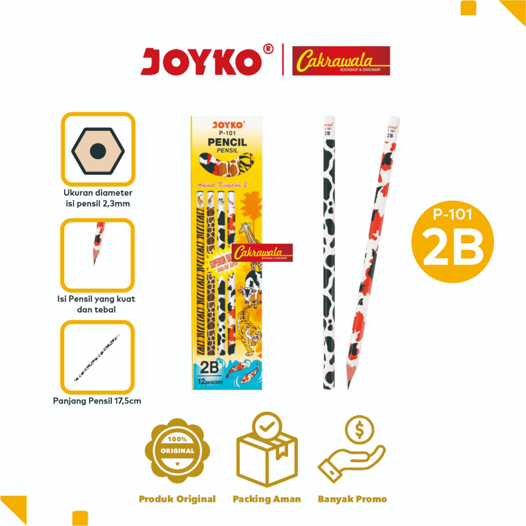 

JOYKO Pensil 2B P-101 Animal Kingdom | Pensil Kayu Motif Hewan Lucu | Pensil Anak Sekolah & Belajar
