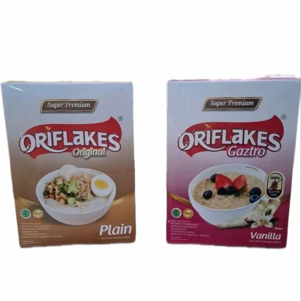 

ORIFLAKES KEMASAN SUPER PREMIUM BUBUR SEREAL GARUT NETTO 150 GR RASA ORIGINAL PLAIN | GASTRO VANILA