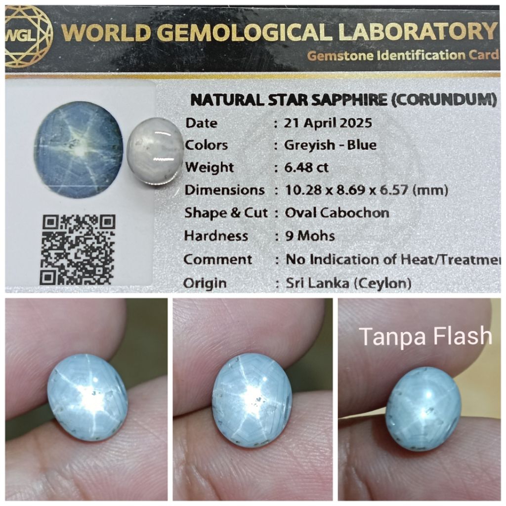 Natural star blue sapphire Ceylon 6,5 ct memo WGL Safir star tajam