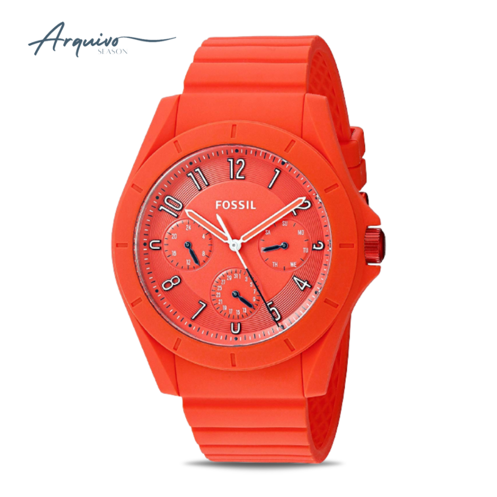 Jam Tangan Fossil Pria Poptastic Chronograph Orange Rubber Sporty Casual Original FS5217