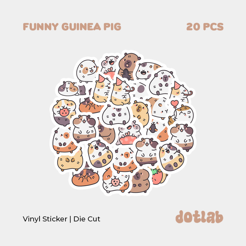 

DOTLAB STICKER PACK Funny Guinea Pig Cute Cartoon (20 PCS)|Sticker Tumbler| Stiker Laptop Koper Helm