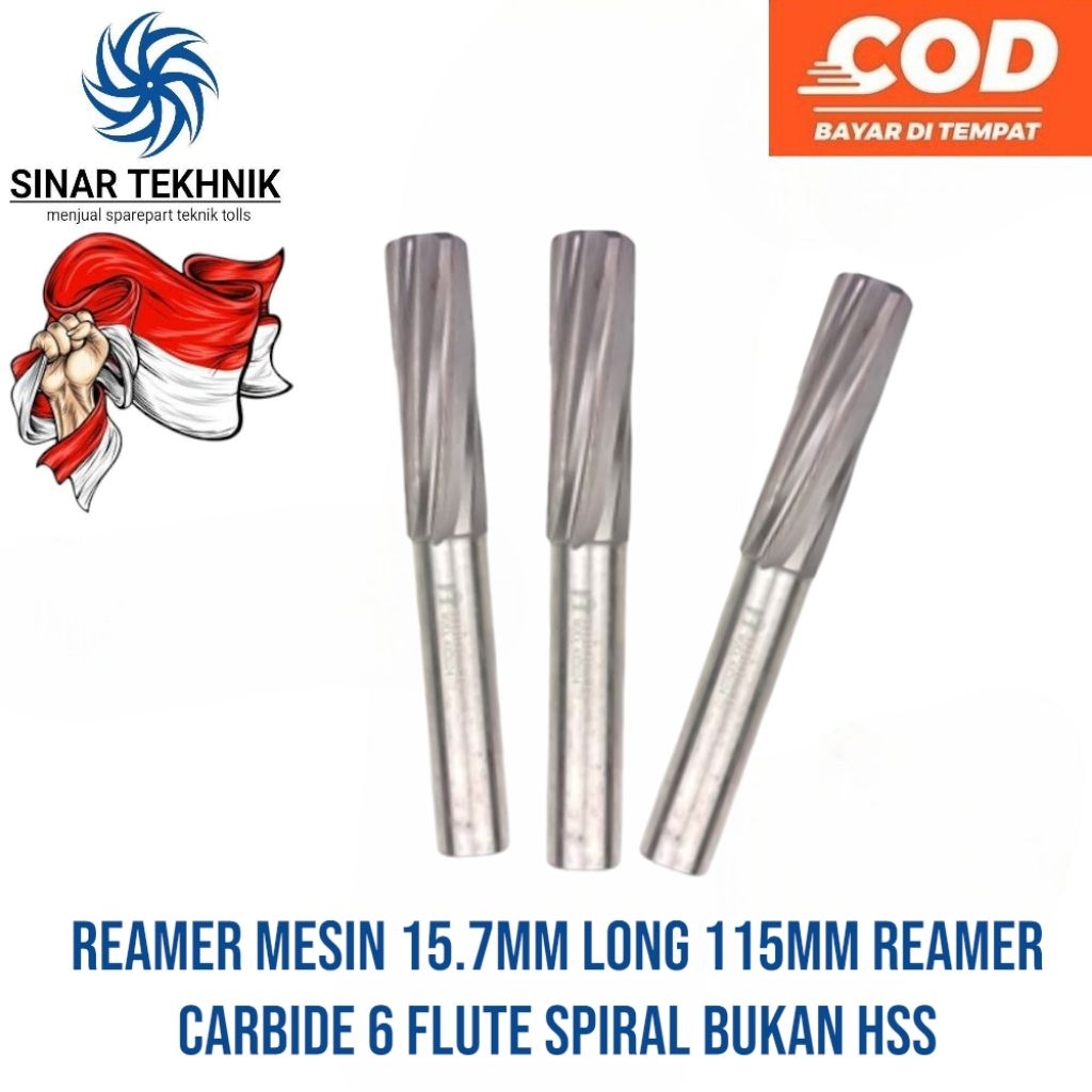 Reamer Mesin 15.7mm Long 115mm Reamer Carbide 6 Flute Spiral Bukan HSS