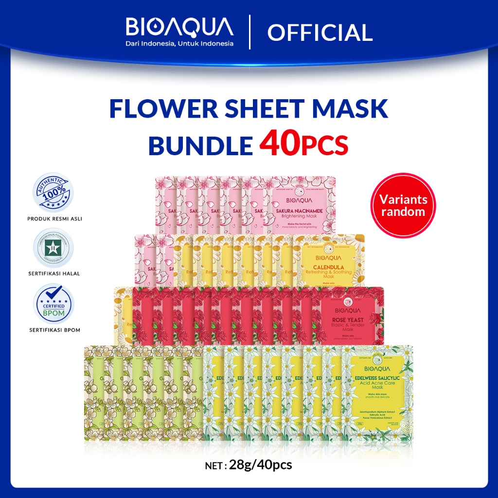 BIOAQUA Sheet Mask Paket Masker Muka Glowing Masker Wajah bpom organik Whitening Brightening/Anti-Ac