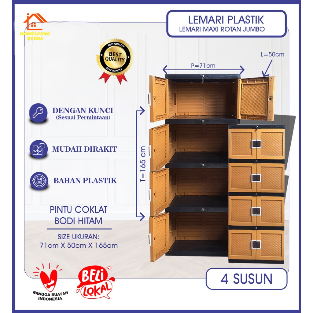 Lemari Plastik Jumbo 4 Tingkat / Lemari Pakaian Plastik 4 Susun / Lemari Plastik 4 Tingkat Plastik