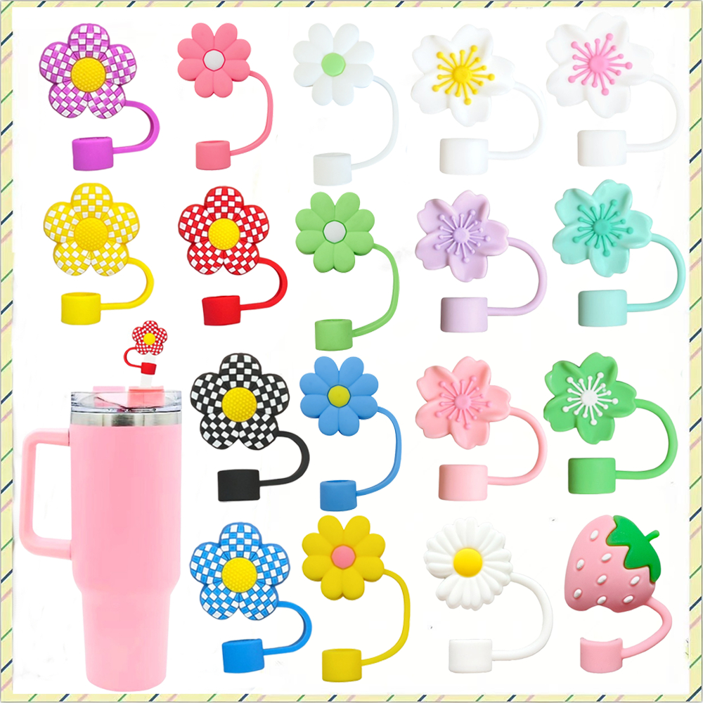

1pcs Cartoon Seri Bunga 10mm Straw Covers Compatible with 30&40 Oz Silicone Stanley Straw Covers Reusable drinking Straw Protectors Cap