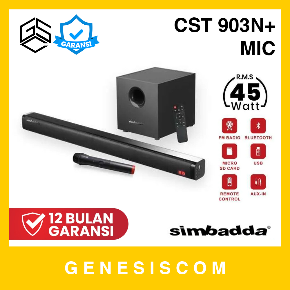 Soundbar SIMBADDA CST 903N+ Speaker TV Wireless Bluetooth - FREE MIC - Spiker Speker Sound Bar Multi
