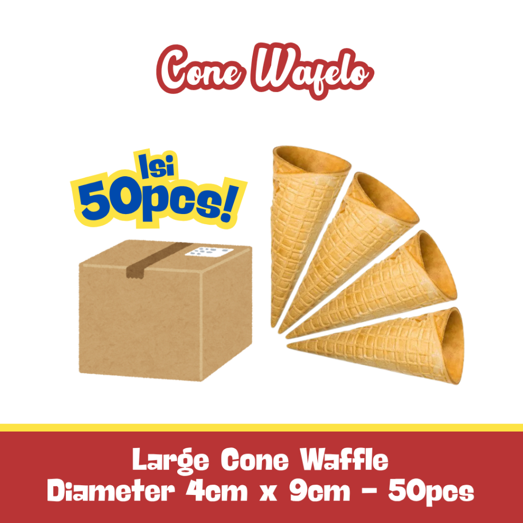 

Large Cone Waffle 4x9cm Isi 50 pcs | Cone Es Krim Besar Renyah Topping Dessert Café Hotel Restoran