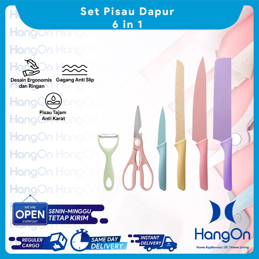 Set Pisau Dapur 6 in 1 Evcrierh Corrugated Kitchen Knife ER-0278