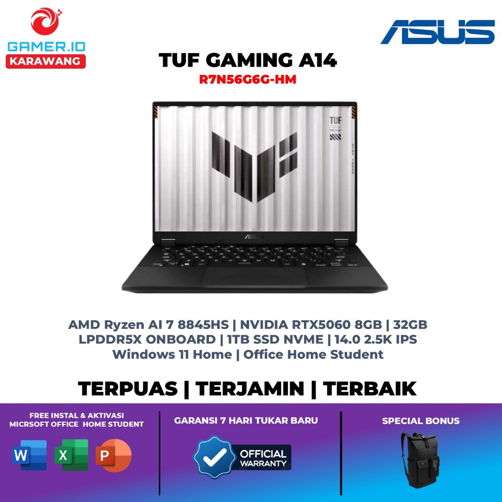 Asus Tuf A14 Amd Ryzen AI 7 350 RTX5060 8gb/ 32gb 1tb Win11 OHS M365B 14.0 Wqxga 165Hz 100srgb