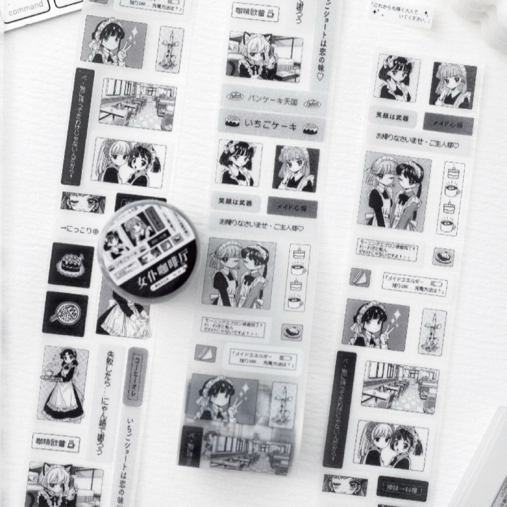 

( Maid cafe) ecer Faded Diary Series Sticker Roll Stiker Gulungan Lucu Motif Cartoon Journaling Kit