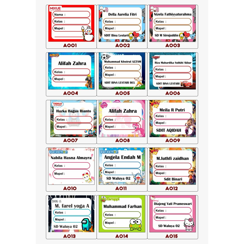 

Label Nama Buku Tulis / Buku Paket / Label Nama