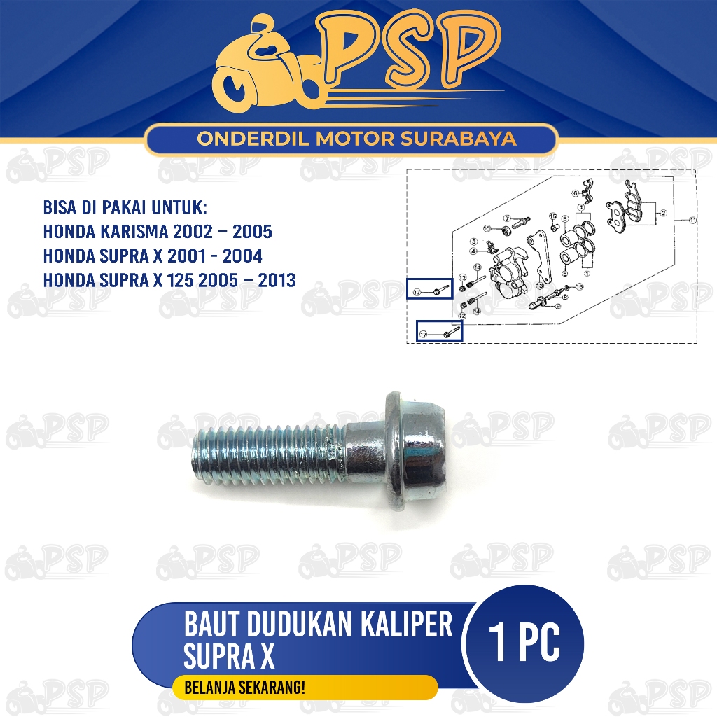 Baut Dudukan Kaliper Supra X - Baud Dudukan Cakram Bottom Shock Depan Honda Karisma Supra X 125